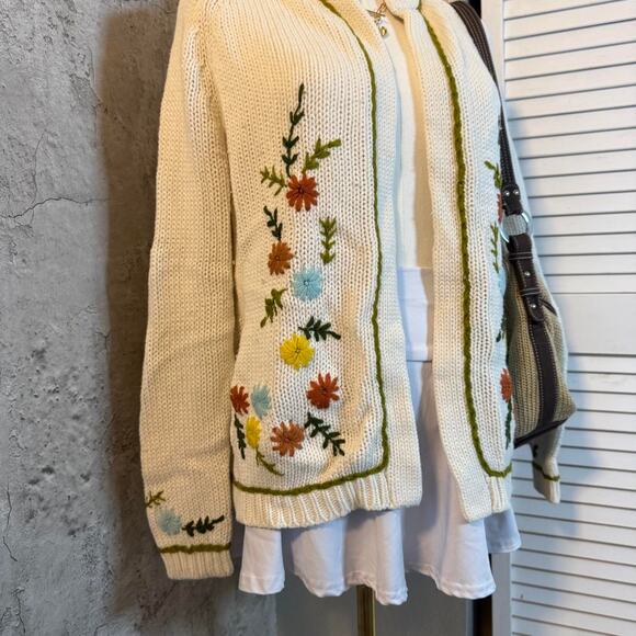 Multi- colored floral embroidered cardigan sweater - Picture 5 of 7